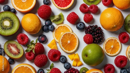 Wallpaper Mural Colorful Fruits and Berries Flat Lay Illustration with Copy Space - 13 Torontodigital.ca