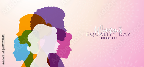 Women's Equality Day Banner Design. August 26 National Female Holiday in United States. USA Celebration Template with Woman Face Silhouette on Clean Background for Flyer, Greeting Card, Web Banner