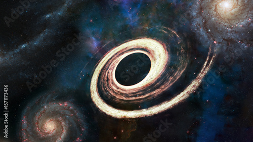 Fototapeta Naklejka Na Ścianę i Meble -  Radiant Black Hole and Accretion Disk in Deep Space – Elements of this illustration were furnished by NASA”