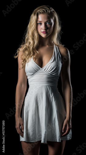 white dress blonde goddess