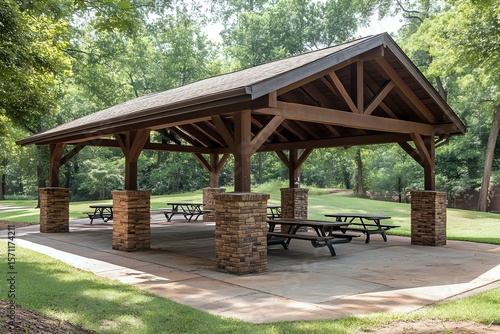Fototapeta Naklejka Na Ścianę i Meble -  Park Pavilion with Picnic Tables