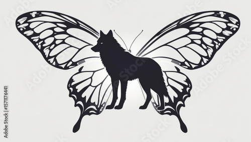 Wolf Silhouette on Butterfly Wings