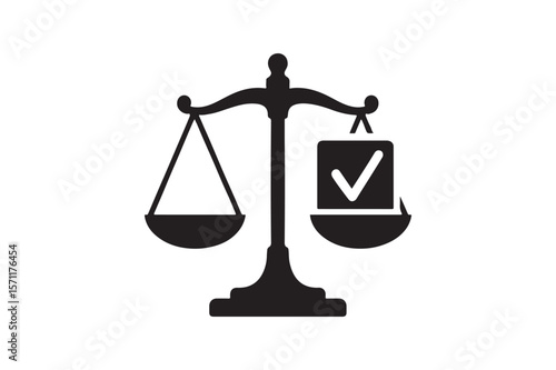 Justice scales with vote icon silhouette vector art illustration on white background
