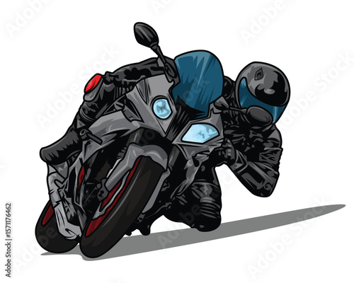 Vector illustration of a motorcyclist entering a curve