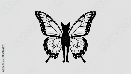 Cat Silhouette with Butterfly Wings