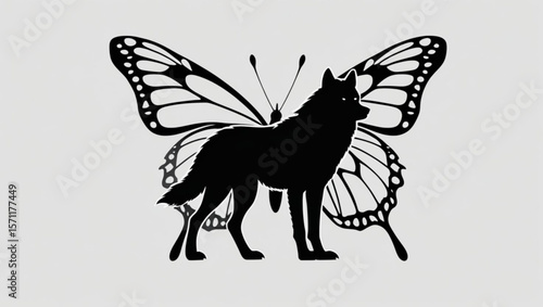  Wolf with Butterfly Wings Silhouette