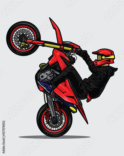 Vector illustration of a motorcyclist doing a wheelie