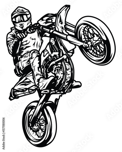 Vector illustration of a motorcyclist doing a wheelie
