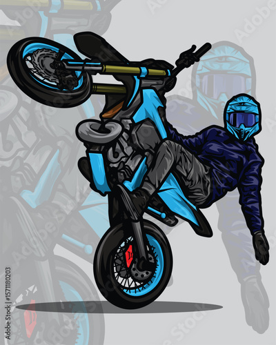 Vector illustration of a motorcyclist doing a wheelie