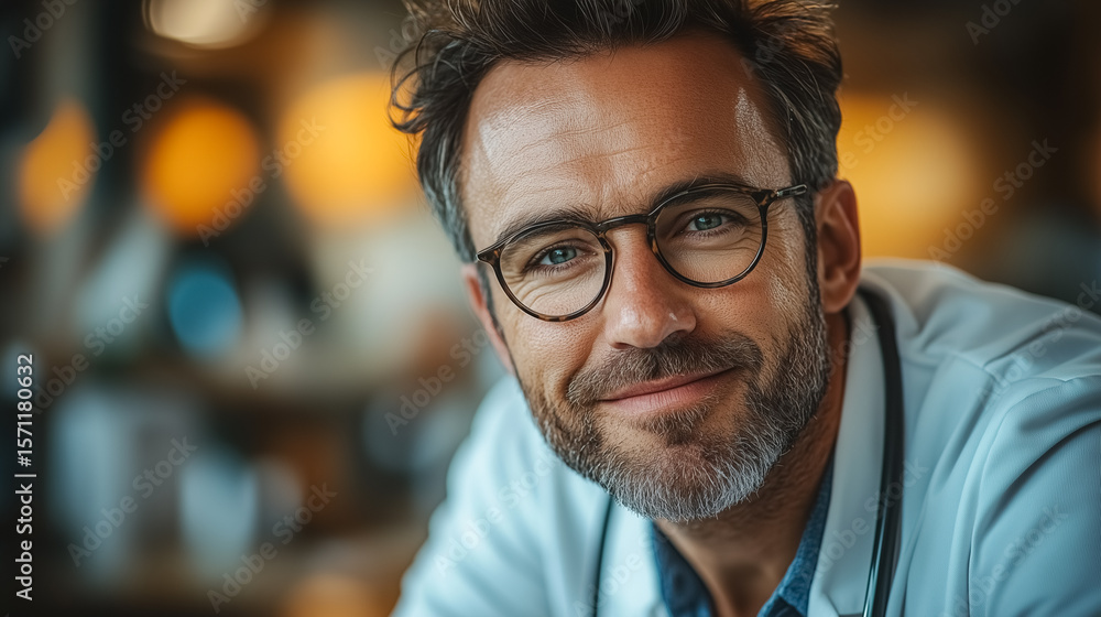 Fototapeta premium Smiling Male Doctor in White Coat