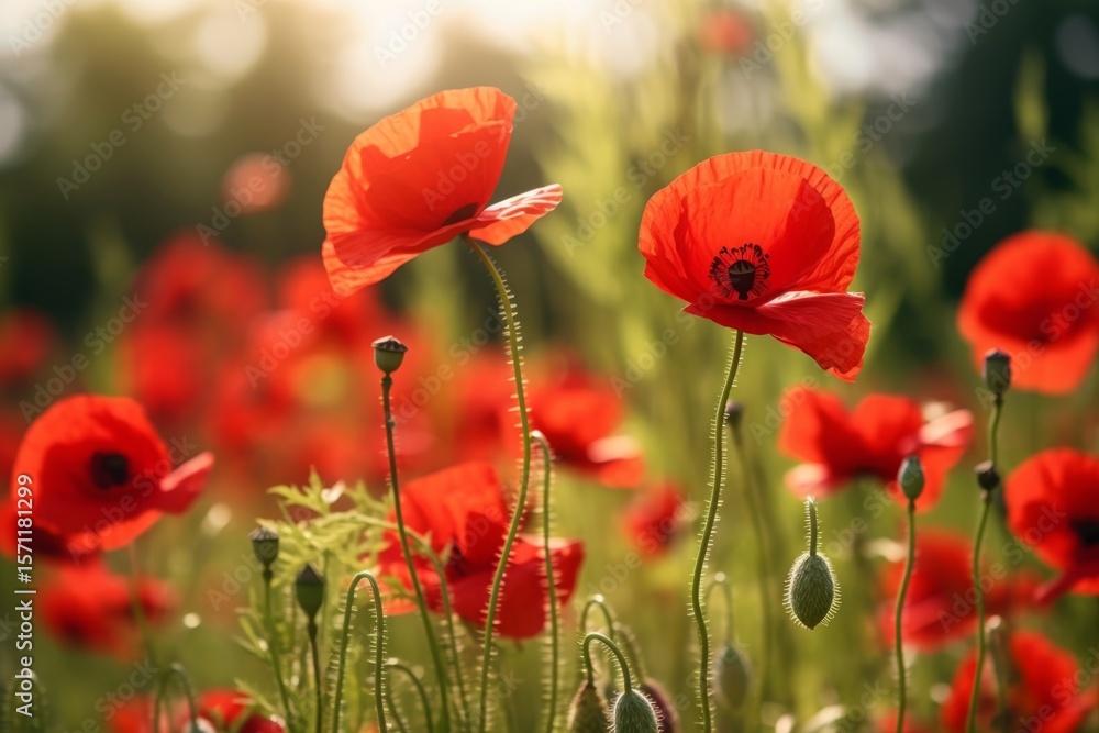 Obraz premium Red poppies flowers in the field