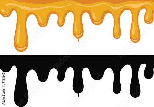 Golden honey drips and black silhouette dripping liquid border design