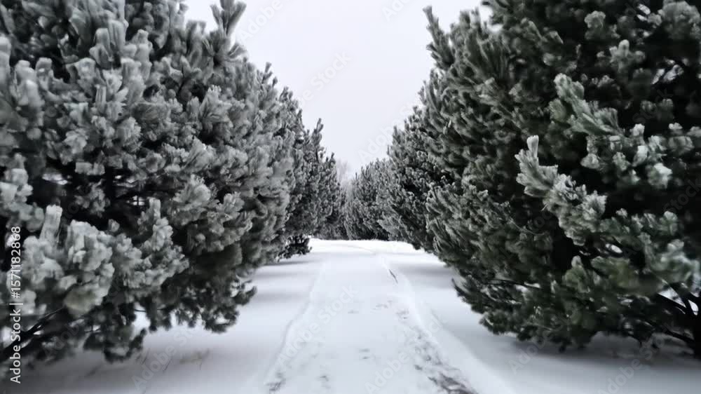 Snowy path through winter forest Snowy path through winter forest