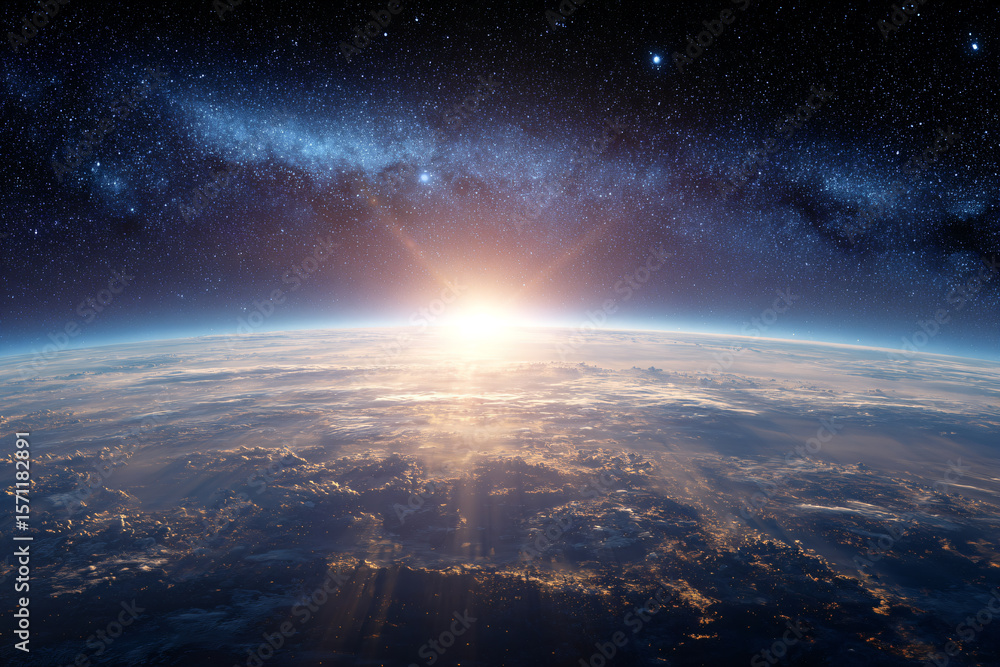 a view of the earth from space with the sun rising a view of the earth from space with the sun rising