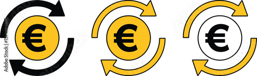 Three circular euro symbols with rotating arrows indicating exchange or transaction