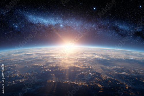 a view of the earth from space with the sun rising