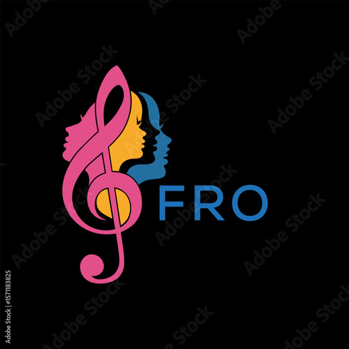 FRO "Colorful Female Silhouettes with Treble Clef Music Symbol on Black Background – FRO Later Logo, Empowerment, Diversity & Art Concept"

