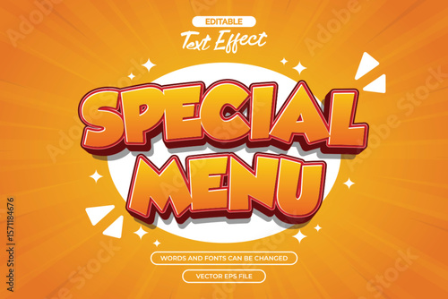 Special menu editable text effect with 3d orange cartoon text style and with orange comic background
