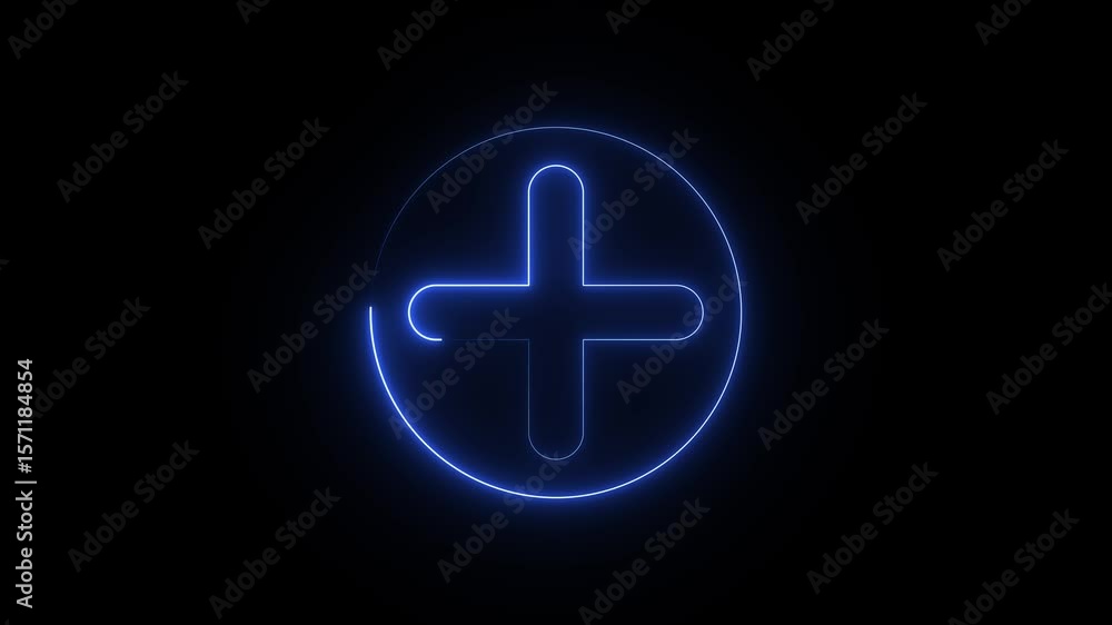 Blue Neon Plus icon animation. Glowing Business counting add motion. positive technology sign. Blue Neon Plus icon animation. Glowing Business counting add motion. positive technology sign.