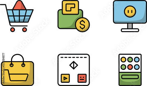 Colorful icons for online shopping and payments