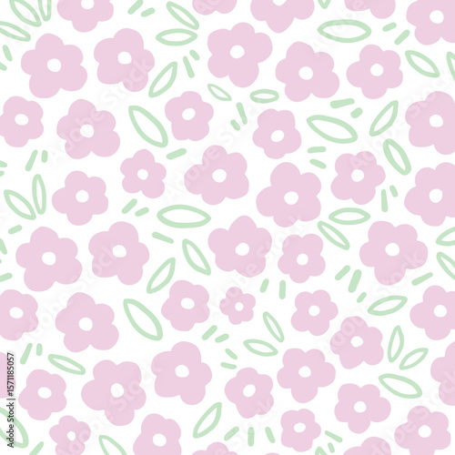 Groovy Daisy Flowers Seamless Pattern. Floral Vector Background in 1970s Hippie Retro Style for Print on Textile, Wrapping Paper, Web Design and Social Media. 