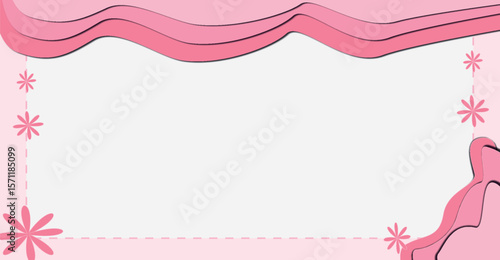 Pink paper-cut style frame with decorative flowers and ribbons.