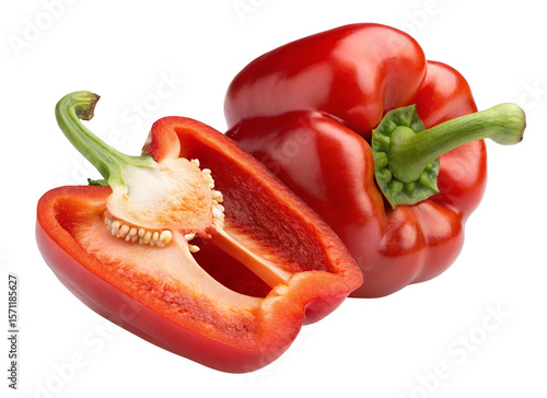 Wallpaper Mural Fresh red bell pepper whole and sliced healthy vegetable close-up on white background image Torontodigital.ca