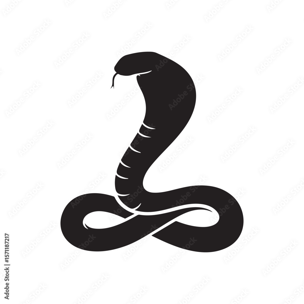 Fototapeta premium Black cobra snake silhouette isolated on white background. Snake icon vector illustration