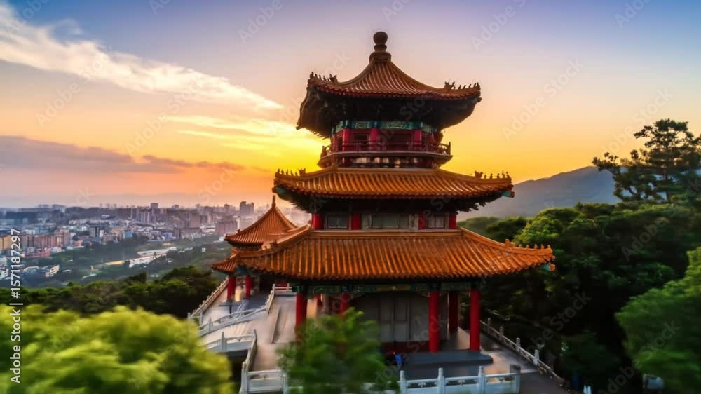 Asian temple sunset landscape Asian temple sunset landscape
