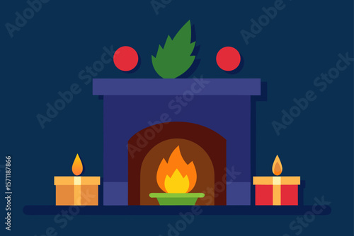Glowing Fireplace Simple Seating And Holiday Ornaments