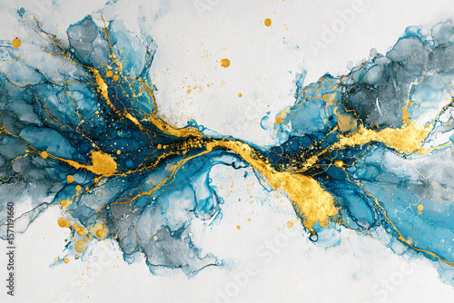 a painting of a blue and yellow swirl