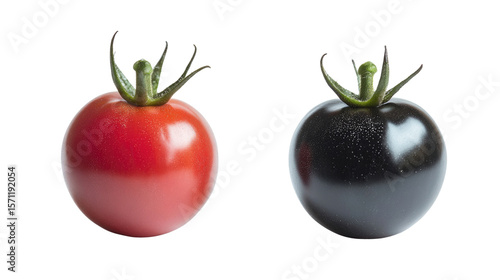 Wallpaper Mural Fresh, ripe red and  black tomato , isolated on white, with healthy green leaf is a sweet organic fruit. Torontodigital.ca