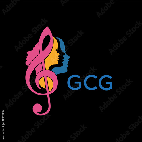 GCG "Colorful Female Silhouettes with Treble Clef Music Symbol on Black Background – GCG Later Logo, Empowerment, Diversity & Art Concept"
