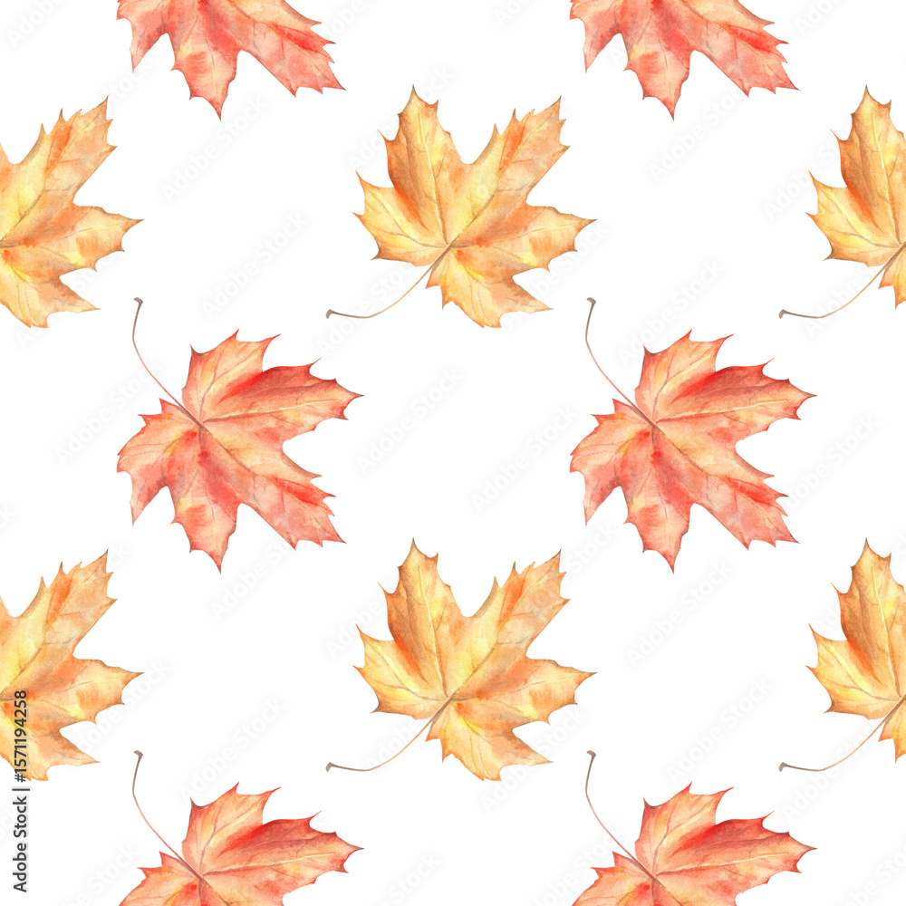 Fototapeta premium Seamless patern with watercolor colorful maple leaves 