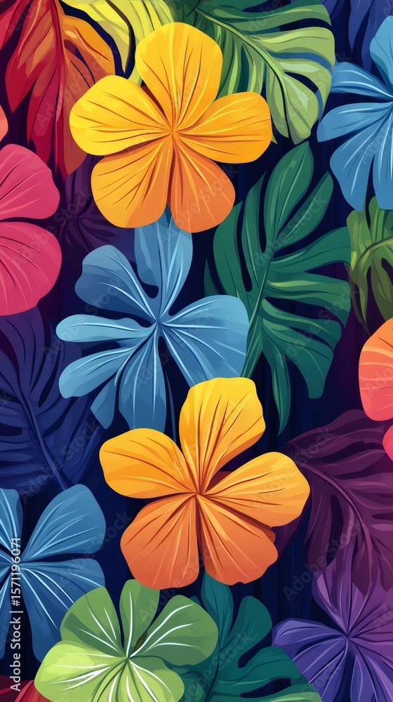 custom made wallpaper toronto digitalColorful tropical flowers and leaves creating vibrant jungle pattern