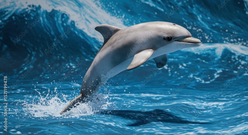 Naklejka premium Dolphin leaping in vibrant blue ocean waves