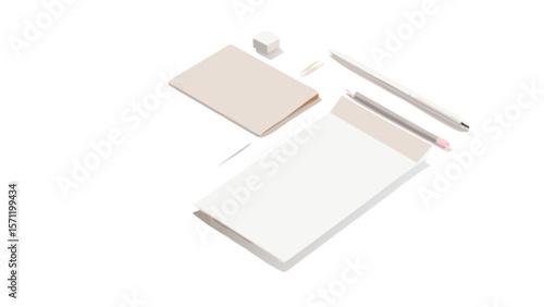 Office stationery mockup with notebook, pencil and eraser for branding and design presentation use case