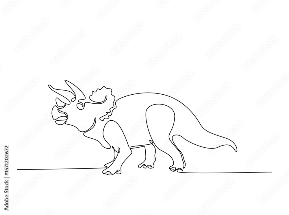 Fototapeta premium Triceratops dino in single outline illustration. Continuous line art drawing of Triceratops.