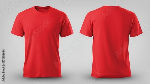 Red Shirt Design Template. Red t-shirt mock up, front and back view, isolated. Plain red shirt mockup. Tshirt design template .