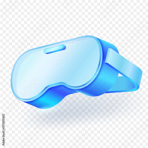 Virtual reality glasses headset 3d icon in a modern light blue design, isolated on a transparent background, perfect for technology, gadgets, gaming, and future concepts. Vector illustration.