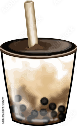 Caffeinated coffee bubble tea with classic tapioca pearls and a wide straw  ideal for beverage photography and product design