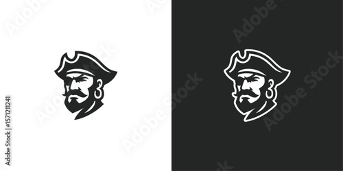 Pirate face silhouette vector logo in fierce classic style, generative ai