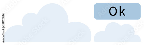 Light blue cloud-thumbs up forms paired with a rectangular blue Ok button symbolizing confirmation and simplicity. Ideal for interface design, web services, data storage, communication