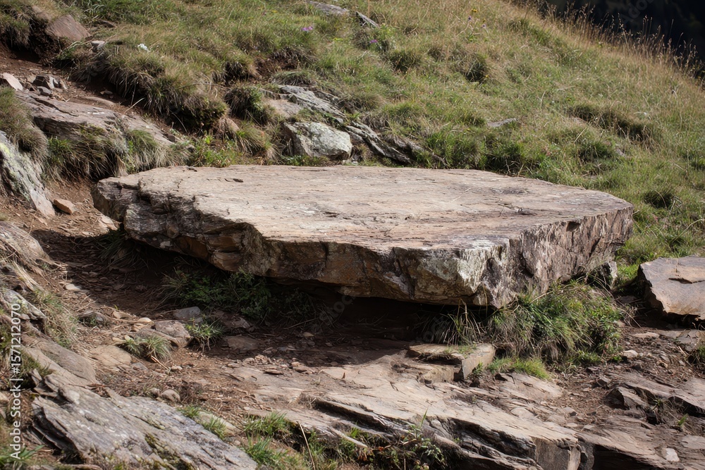Fototapeta premium Big flat rock on hill
