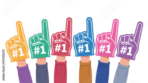 Hands holding foam fingers with number one cheering