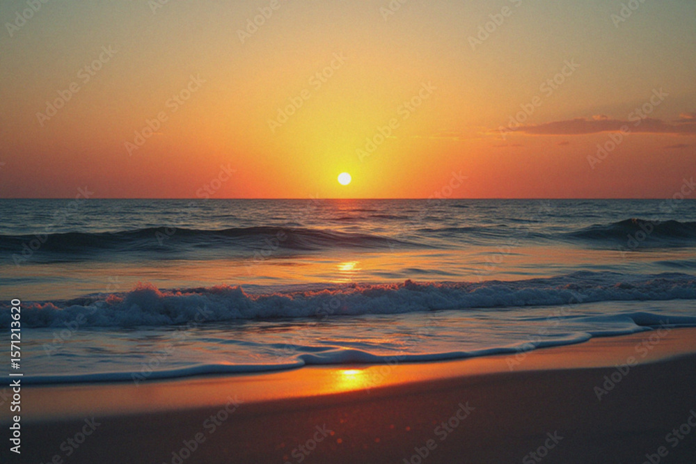 Fototapeta premium Peaceful Ocean Sunset with Calm Waves
