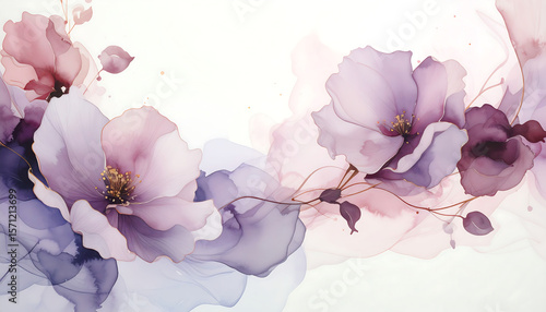 Fototapeta Naklejka Na Ścianę i Meble -  Muted plum and cherry-toned flower watercolor background