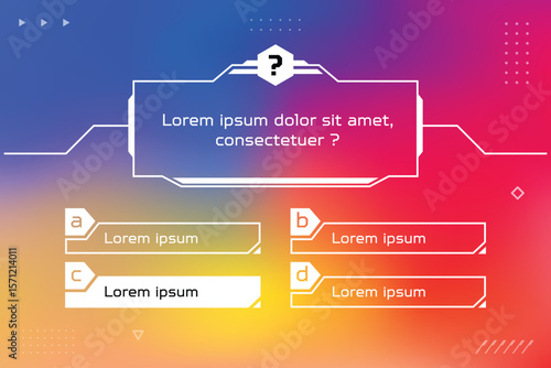 Quiz menu test questions menu choice trivia game. Quiz interface layout for web and mobile app with quizzes question and answer screen. Trivia game template