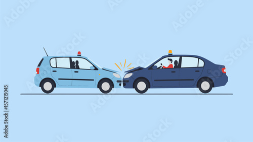Flat Illustration of a Car Accident - Two Cars Colliding