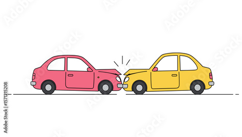 Simple Line Art Illustration of Car Accident